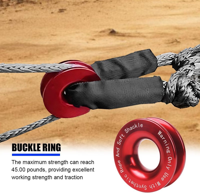 HZEL Car Winch Snatch Recovery Ring, 66000 LBS Break Strength Soft Shackle Synthetic & Rope Block Pulley Towing Ring, Automotive Exterior Accessories, Universal for ATV UTV SUV (Red) - Image 4